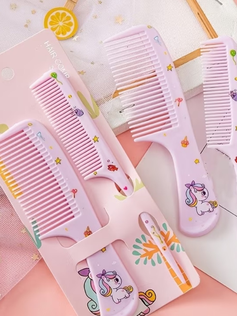 NWT Remi Essentials 2 Kids Cream Hair Comb Set with Purple Unicorn Print